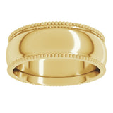 14K Yellow Gold 7 mm Beaded Comfort-Fit Half Round Band Size 5