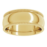 14K Yellow 7 mm Beaded Comfort-Fit Half Round Band Size 5