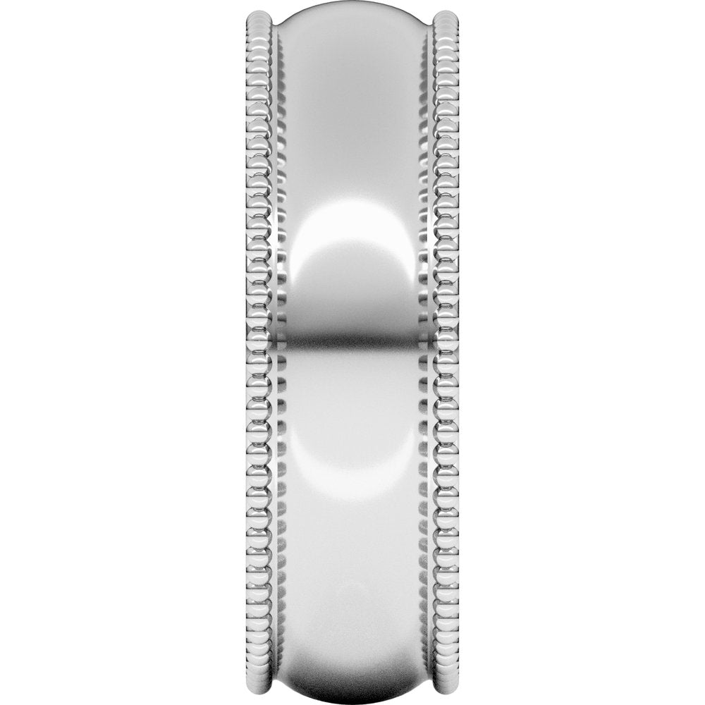 10K White Gold 6 mm Beaded Comfort-Fit Half Round Band Size 12