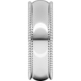 10K White Gold 6 mm Beaded Comfort-Fit Half Round Band Size 12