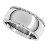 14K White 8 mm Beaded Comfort-Fit Half Round Band Size 8