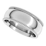 14K White 7 mm Beaded Comfort-Fit Half Round Band Size 9