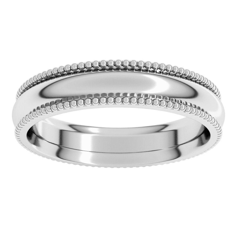 14K White Gold 4 mm Beaded Comfort-Fit Half Round Band Size 8.5