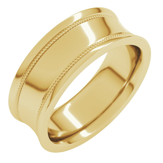 14K Yellow 7 mm Milgrain Stepped-Edge Concave Band Size 9