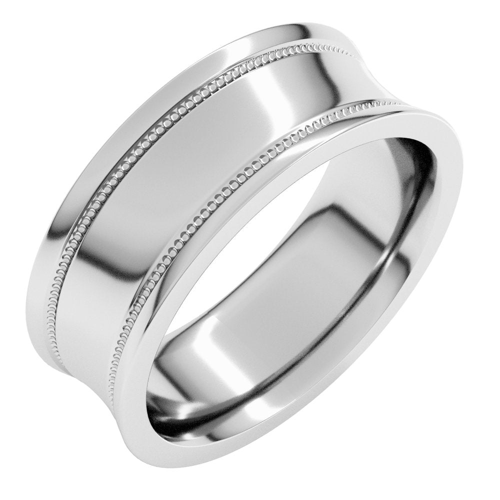 Continuum Sterling Silver 7 mm Milgrain Stepped-Edge Concave Band Size 9.5
