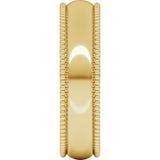 14K Yellow Gold 5 mm Beaded Comfort-Fit Half Round Band Size 7.5