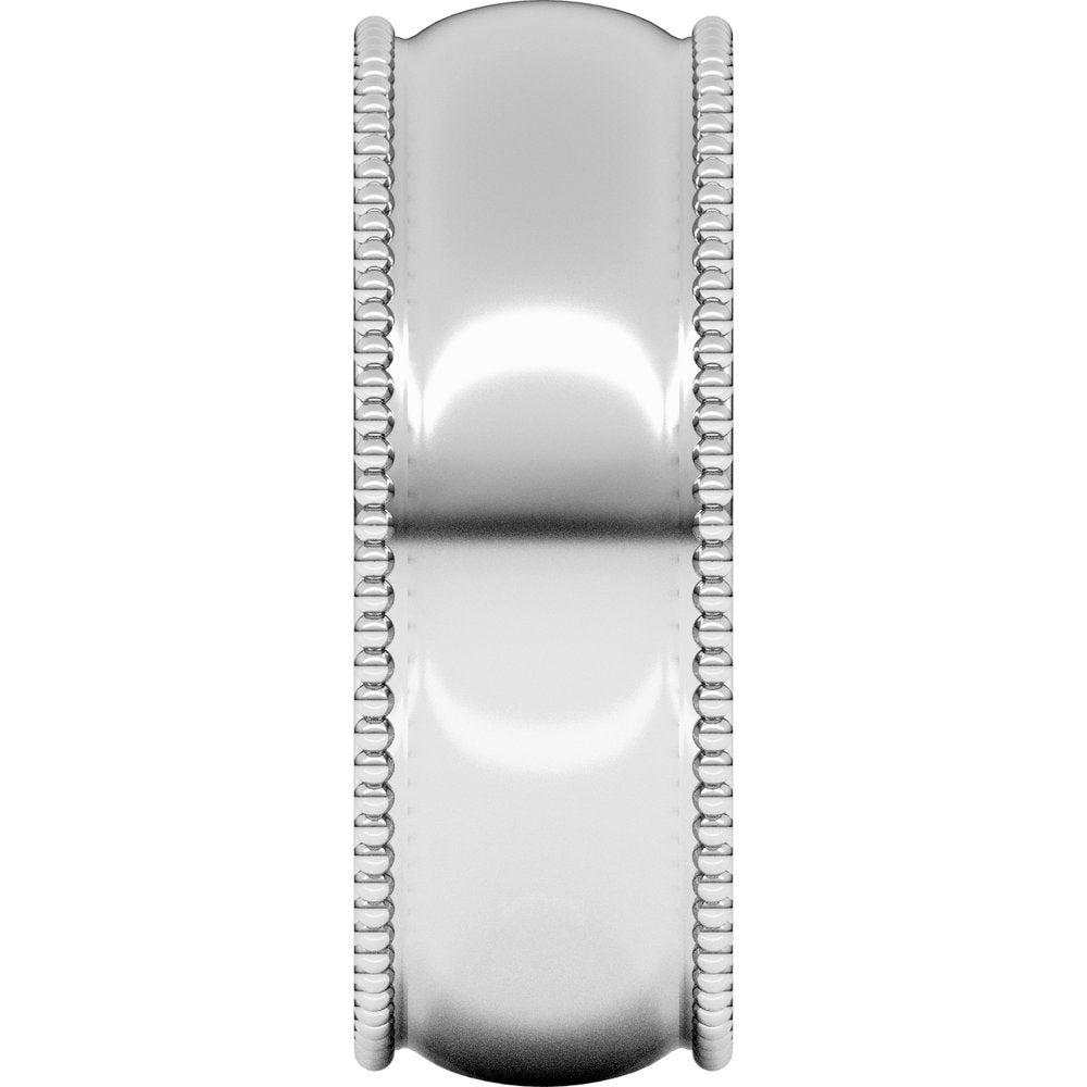 14K White 7 mm Beaded Comfort-Fit Half Round Band Size 9