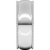 14K White 7 mm Beaded Comfort-Fit Half Round Band Size 9