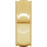 14K Yellow Gold 7 mm Beaded Comfort-Fit Half Round Band Size 5