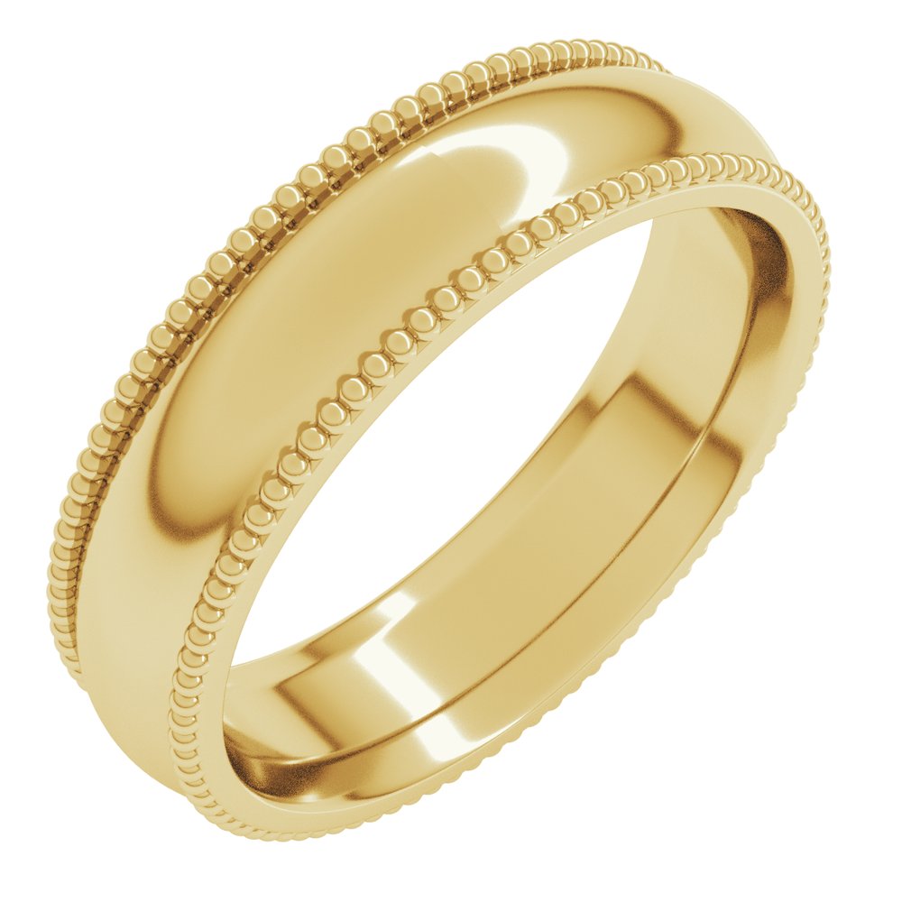 14K Yellow Gold 5 mm Beaded Comfort-Fit Half Round Band Size 7.5