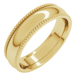 14K Yellow Gold 5 mm Beaded Comfort-Fit Half Round Band Size 7.5