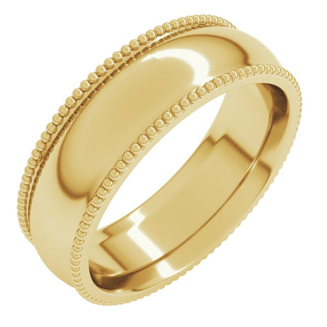 14K Yellow Gold 6 mm Beaded Comfort-Fit Half Round Band Size 9