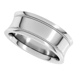 Continuum Sterling Silver 7 mm Milgrain Stepped-Edge Concave Band Size 9.5