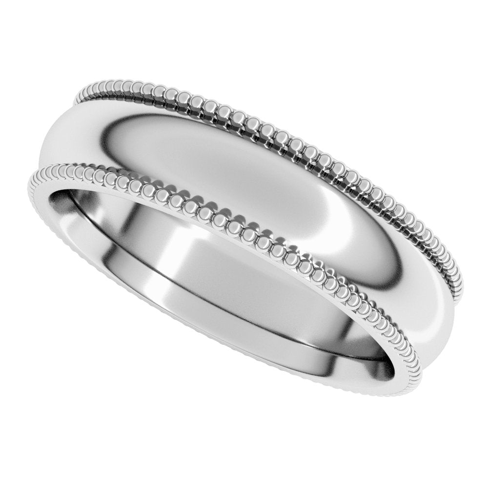 14K White Gold 5 mm Beaded Comfort-Fit Half Round Band Size 7.5