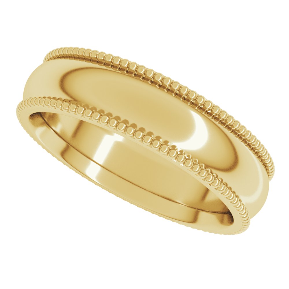 14K Yellow Gold 5 mm Beaded Comfort-Fit Half Round Band Size 7.5