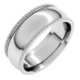 14K White 7 mm Beaded Comfort-Fit Half Round Band Size 9