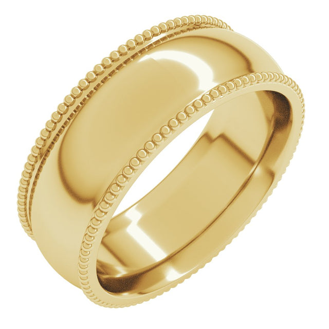 14K Yellow Gold 7 mm Beaded Comfort-Fit Half Round Band Size 5