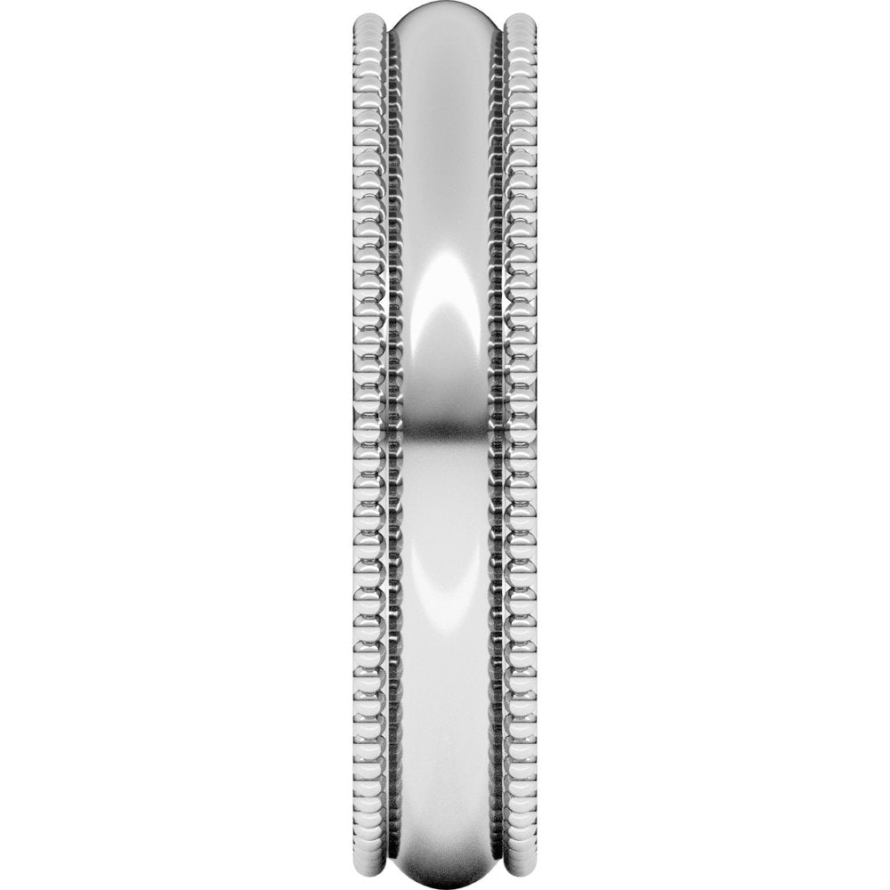 14K White Gold 4 mm Beaded Comfort-Fit Half Round Band Size 8.5