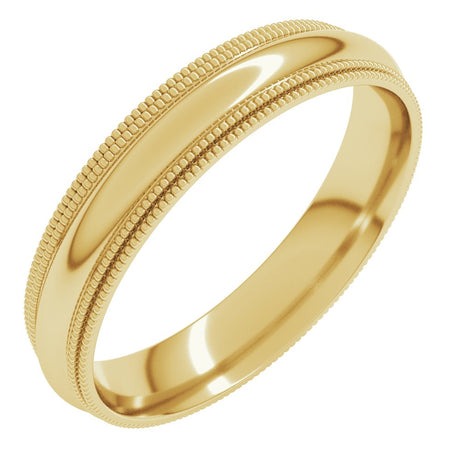 10K Yellow Gold 4 mm Double Milgrain Comfort-Fit Half Round Band Size 6.5