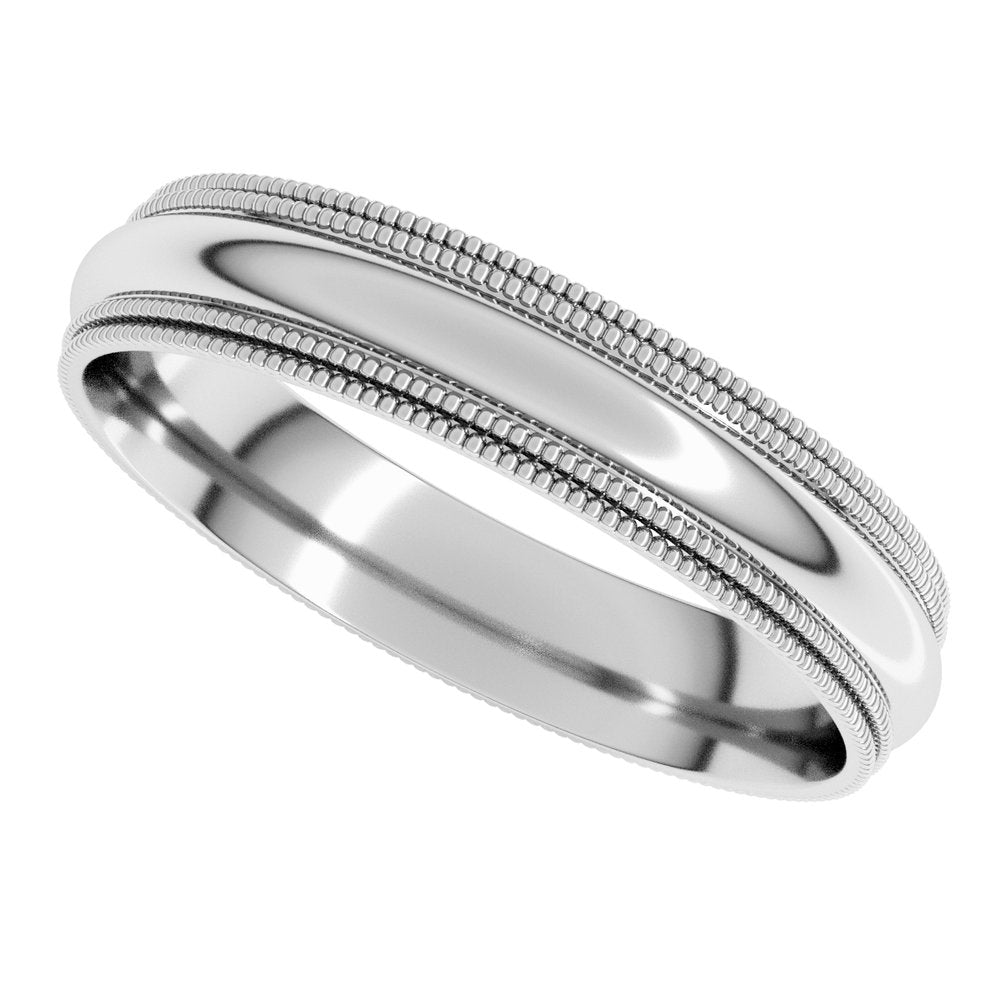 14K White 4 mm Double Milgrain Comfort-Fit Half Round Band