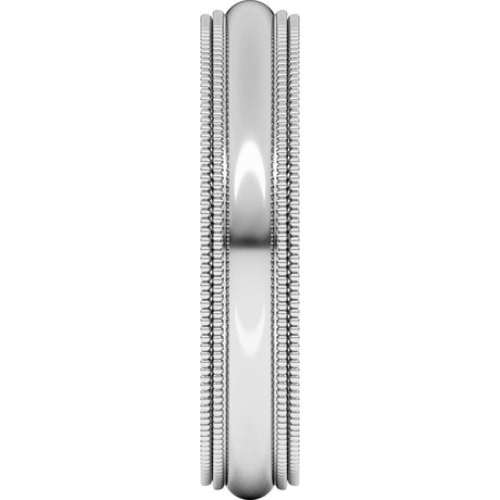 14K White Gold 4 mm Double Milgrain Comfort-Fit Half Round Band Size 7.5
