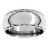 14K White Gold 8 mm Double Milgrain Comfort-Fit Half Round Band Size 9.5