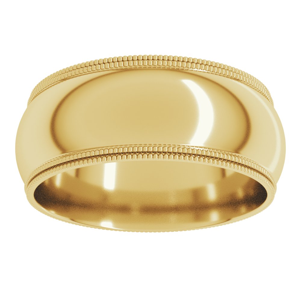 14K Yellow Gold 8 mm Double Milgrain Comfort-Fit Half Round Band Size 10
