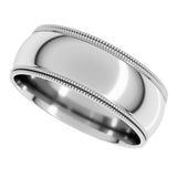 14K White Gold 7 mm Double Milgrain Comfort-Fit Half Round Band Size 9.5