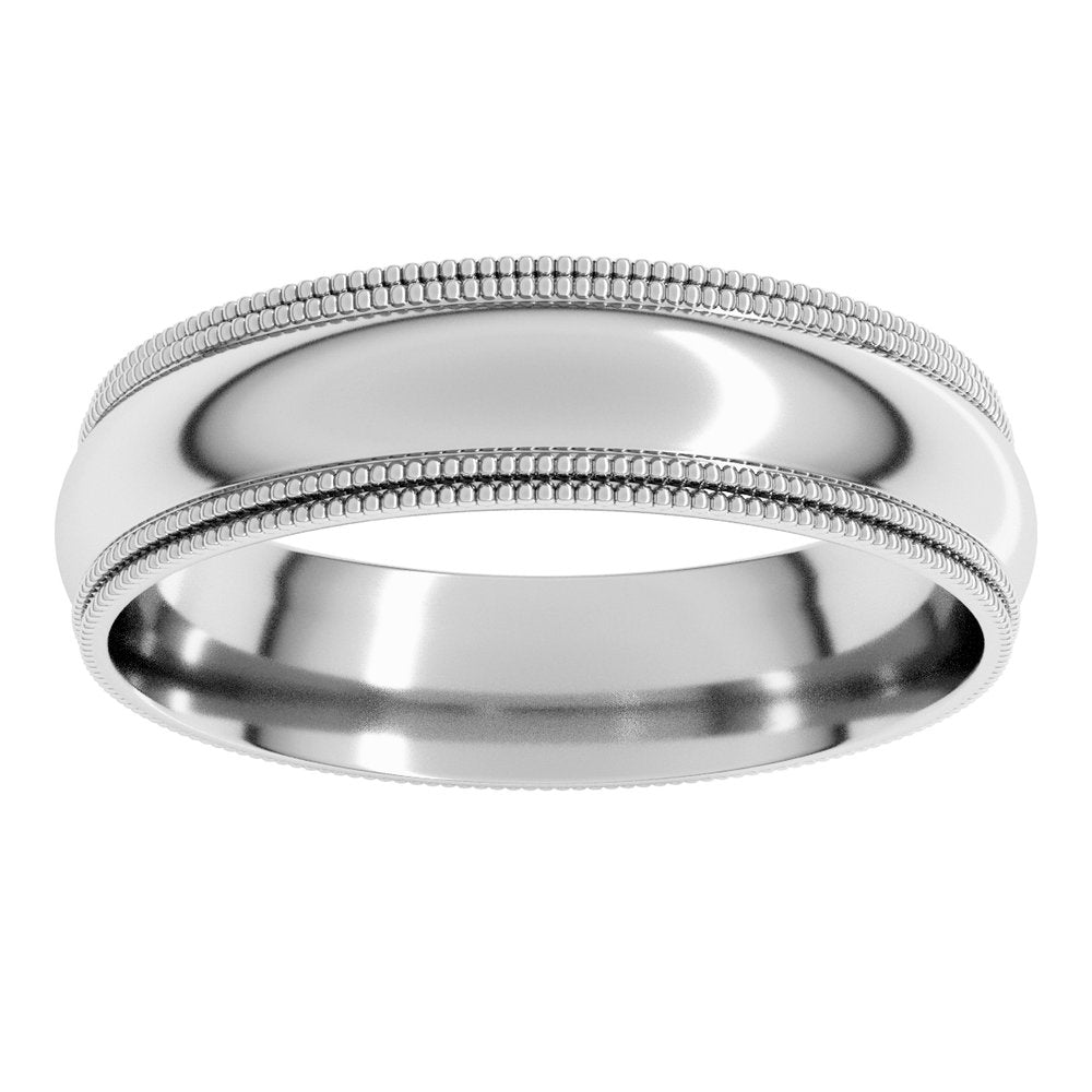 14K White Gold 5 mm Double Milgrain Comfort-Fit Half Round Band Size 7.5
