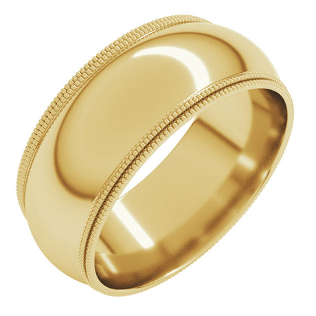 14K Yellow Gold 8 mm Double Milgrain Comfort-Fit Half Round Band Size 10
