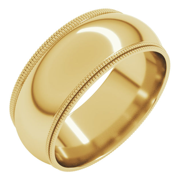 14K Yellow Gold 8 mm Double Milgrain Comfort-Fit Half Round Band Size 10
