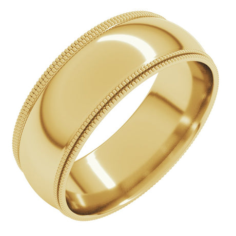 14K Yellow Gold 7 mm Double Milgrain Comfort-Fit Half Round Band Size 7