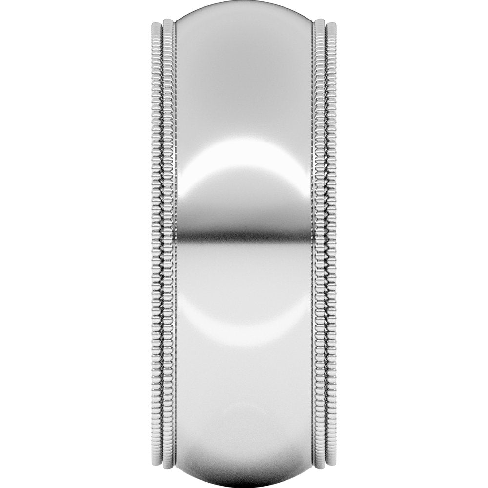 14K White Gold 8 mm Double Milgrain Comfort-Fit Half Round Band Size 9.5