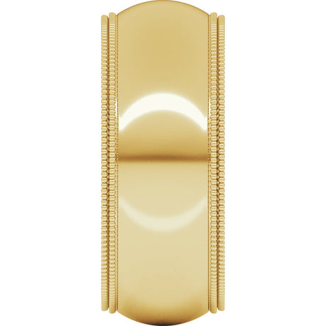 10K Yellow Gold 8 mm Double Milgrain Comfort-Fit Half Round Band Size 8