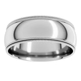14K White Gold 7 mm Double Milgrain Comfort-Fit Half Round Band Size 9.5