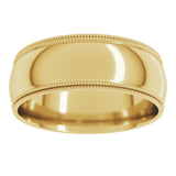 10K Yellow 7 mm Double Milgrain Comfort-Fit Half Round Band Size 8