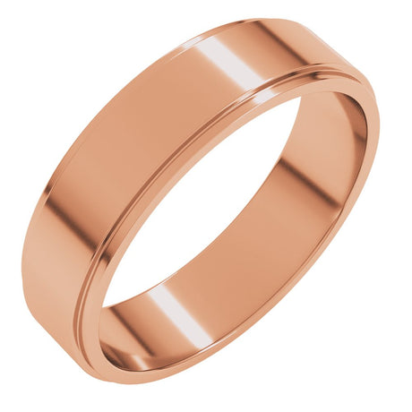 14K Rose Gold 5 mm Stepped-Edge Flat Band Size 6.5