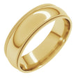 14K Yellow 6 mm Double Milgrain Comfort-Fit Half Round Band Size 7.5