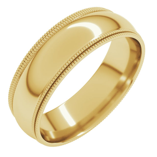 10K Yellow Gold 6 mm Double Milgrain Comfort-Fit Half Round Band Size 9.5