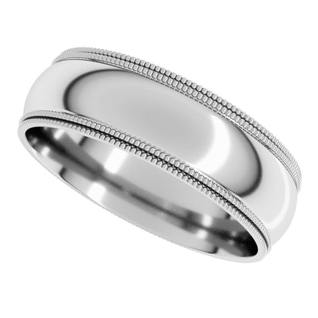 14K White 6 mm Double Milgrain Comfort-Fit Half Round Band