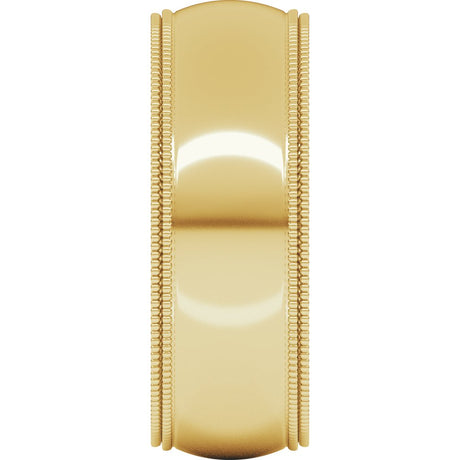 14K Yellow Gold 7 mm Double Milgrain Comfort-Fit Half Round Band Size 9.5