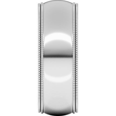 14K White Gold 7 mm Double Milgrain Comfort-Fit Half Round Band Size 9.5