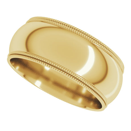14K Yellow Gold 8 mm Double Milgrain Comfort-Fit Half Round Band Size 10