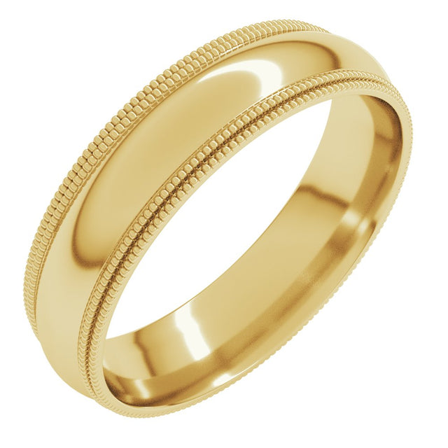 14K Yellow 5 mm Double Milgrain Comfort-Fit Half Round Band Size 9