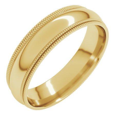 14K Yellow Gold 5 mm Double Milgrain Comfort-Fit Half Round Band Size 9