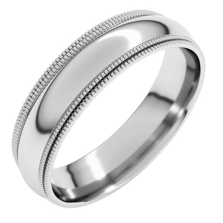 14K White Gold 5 mm Double Milgrain Comfort-Fit Half Round Band Size 11