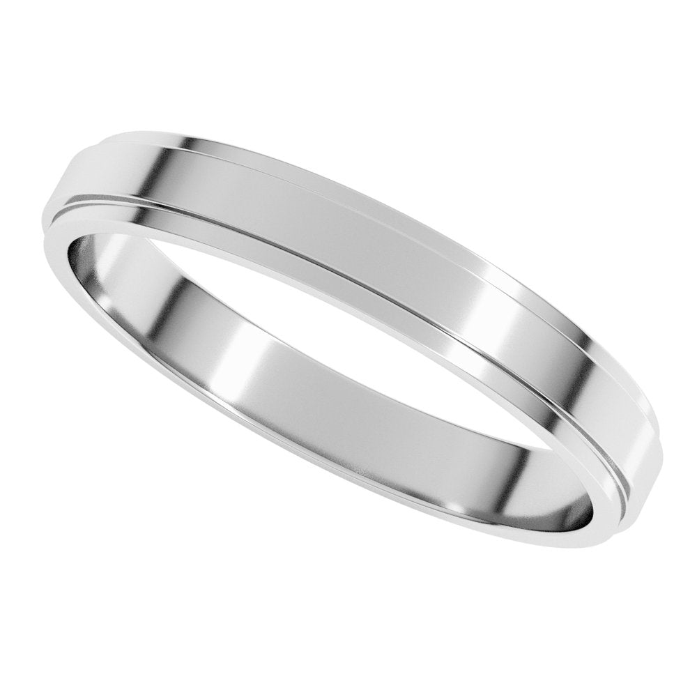 14K White Gold 3 mm Stepped-Edge Flat Band Size 8.5