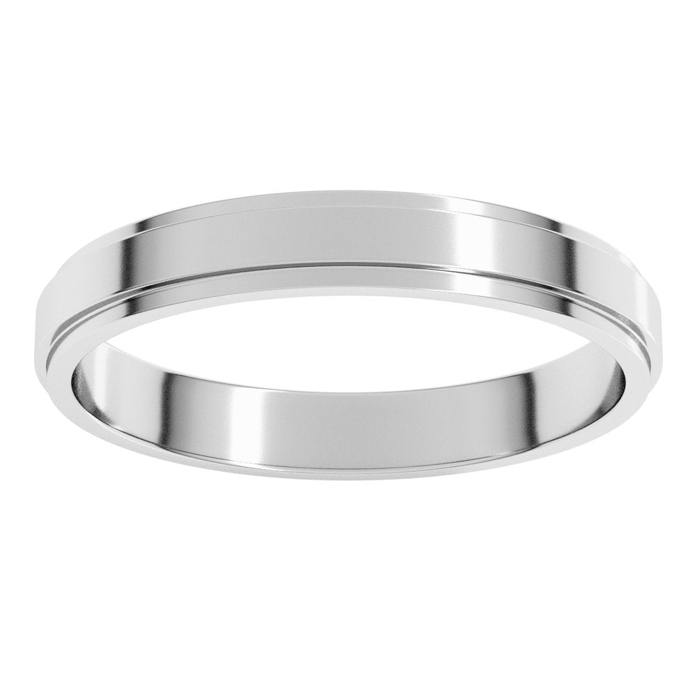 14K White Gold 3 mm Stepped-Edge Flat Band Size 8.5