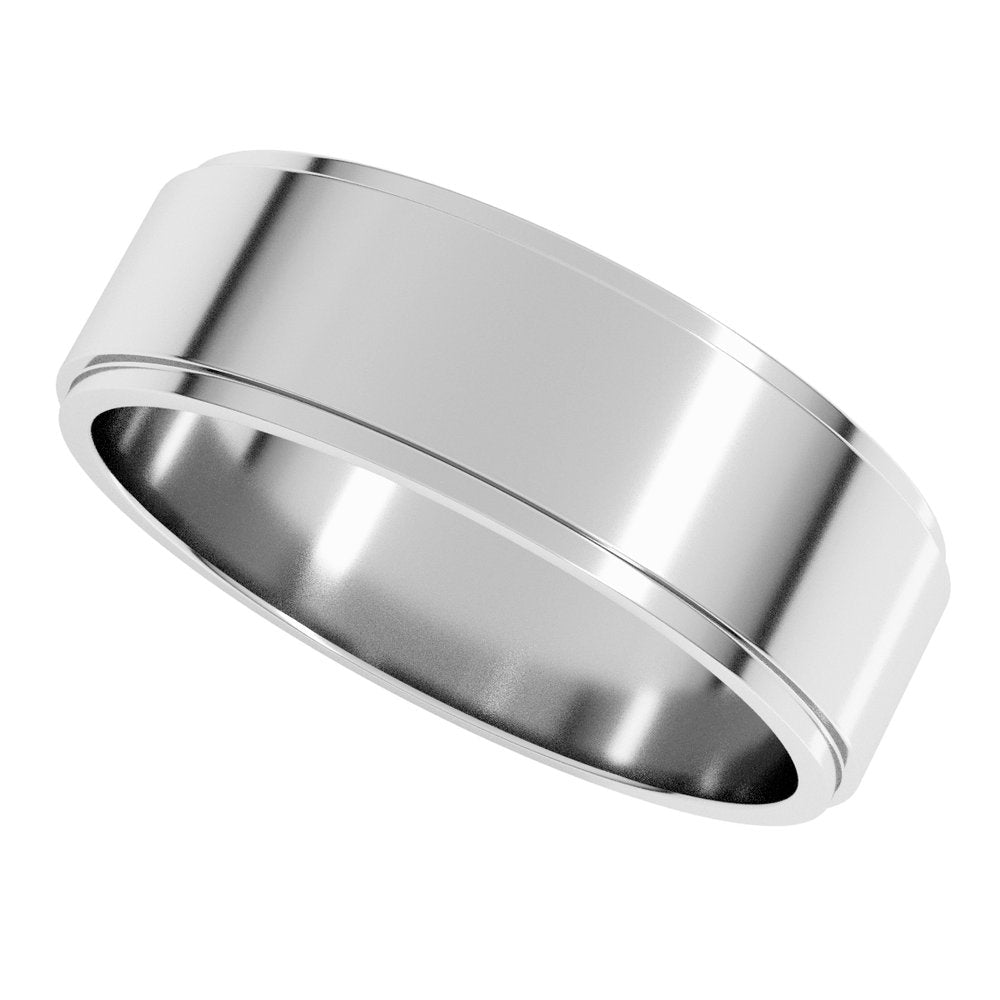 10K White Gold 6 mm Stepped-Edge Flat Band Size 8
