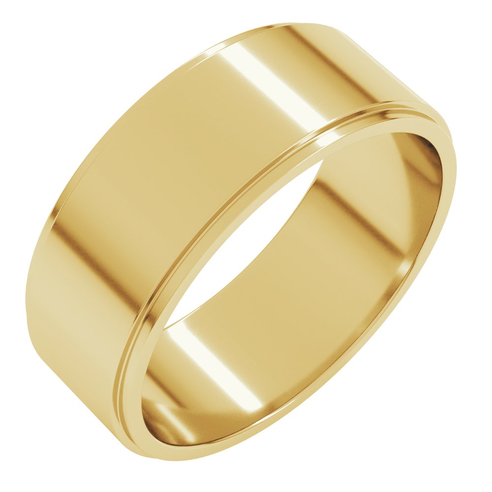 14K Yellow Gold 7 mm Stepped-Edge Flat Band Size 7.5